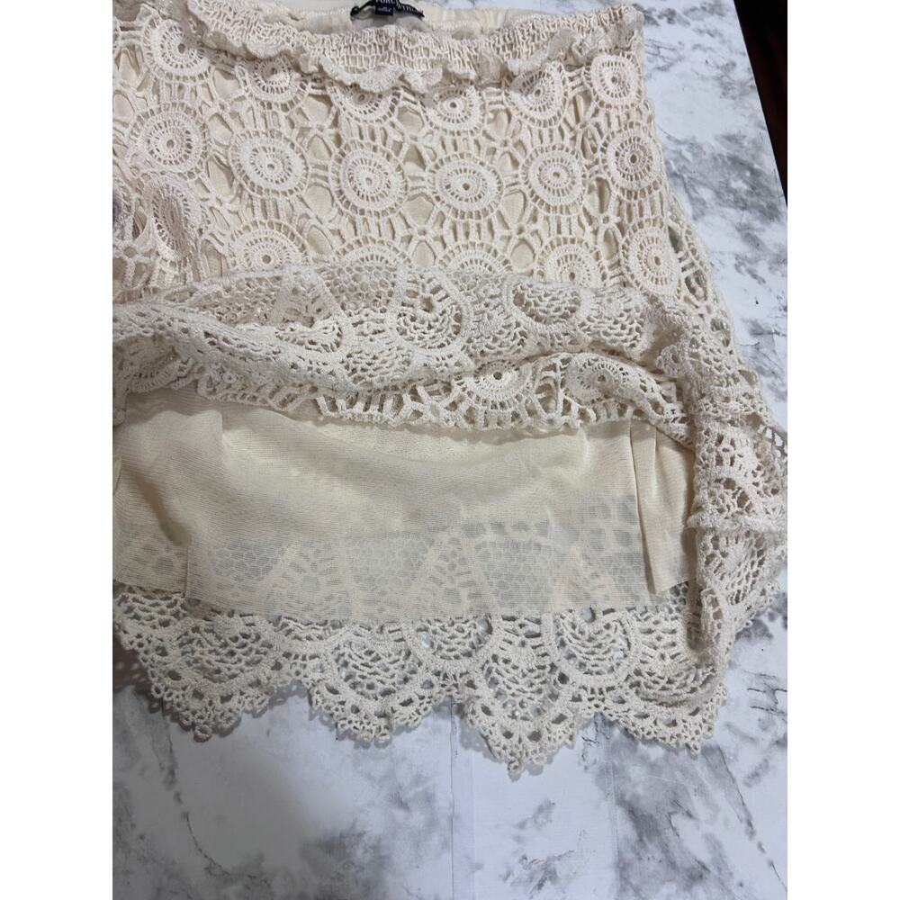 ForCynthia Beachwear M Cream Crochet Skirt Cotton Lined Beachy Coastal Boho - Picture 3 of 8